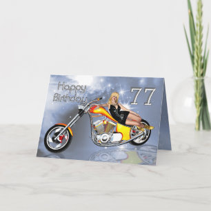 Girl and chopper 77 Birthday card