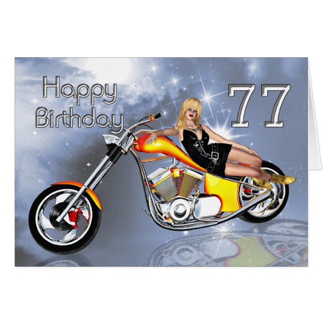Girl and chopper 77 Birthday card (Front Horizontal)