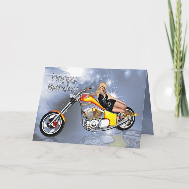 Girl and chopper Birthday card (Front)
