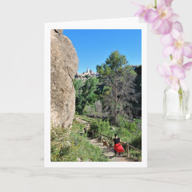 Girl and Dog at Ruta del Agua, Chelva, Valencia Card (Orchid)