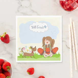 Girl And Dog Best Friends Napkin