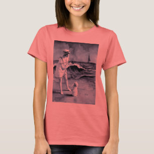 Girl and Dog Day at the Beach Vintage Victorian T-Shirt