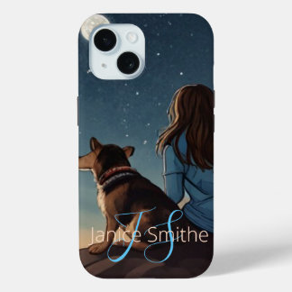 Girl and Dog Monogram iPhone 15 Case