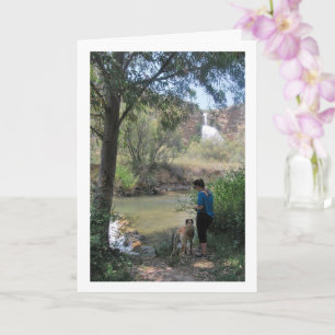 Girl and Dog Portrait at the Old Domeño Waterfall Card