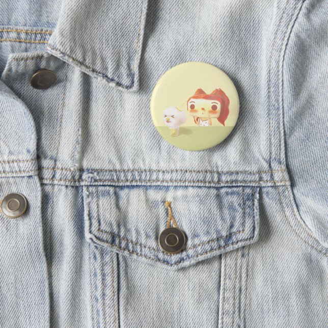 Girl and Dog Soda Illustration 6 Cm Round Badge (In Situ)