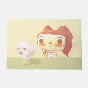 Girl and Dog Soda Illustration Doormat