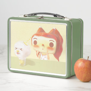 Girl and Dog Soda Illustration Metal Lunch Box