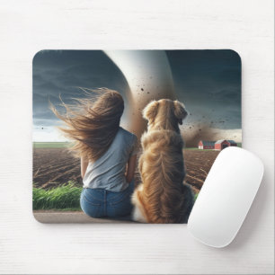 Girl and Dog Watching a Twister Mouse Mat