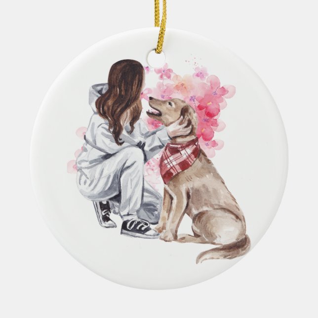 Girl And Dog Watercolor Ornament (Front)
