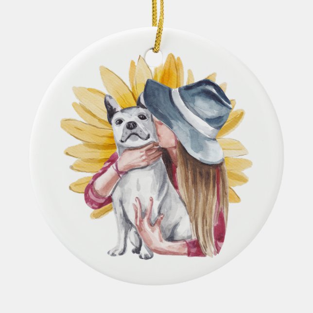 Girl And Dog Watercolor Ornament (Front)
