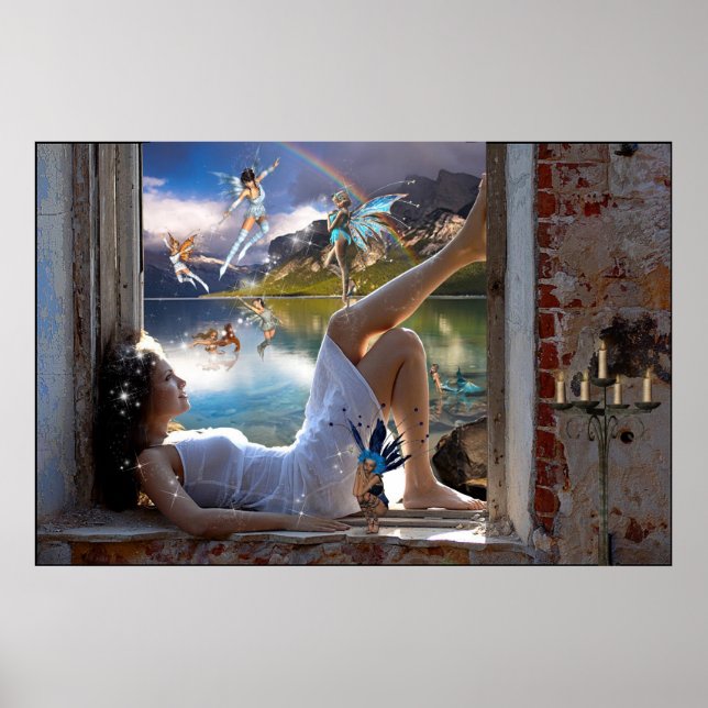 Girl and Fairies Poster Print (Front)