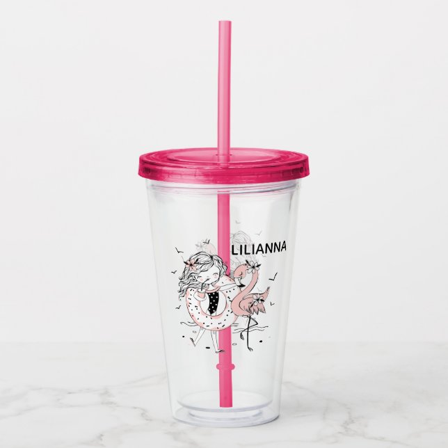 Girl and Flamingo Acrylic Tumbler (Front)