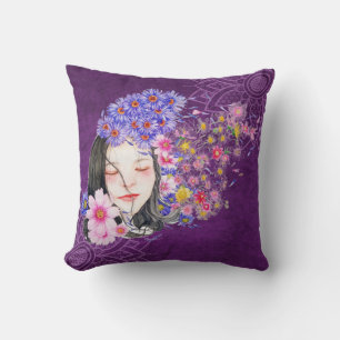 Girl and Flowers  Pillow