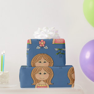 Girl And Flowers Wrapping Paper