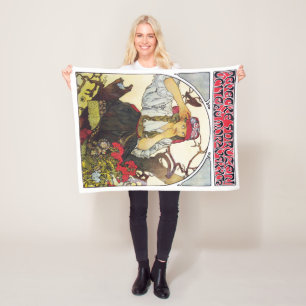 Girl and Geranium, Mucha Fleece Blanket