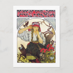 Girl and Geranium, Mucha Postcard
