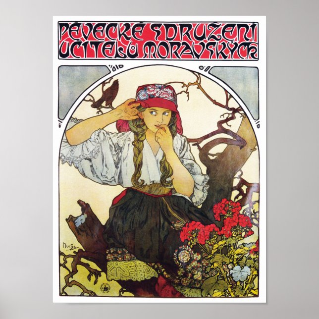 Girl and Geranium, Mucha Poster (Front)