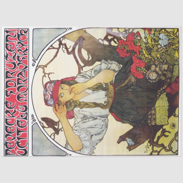 Girl and Geranium, Mucha Tissue Paper (Front)