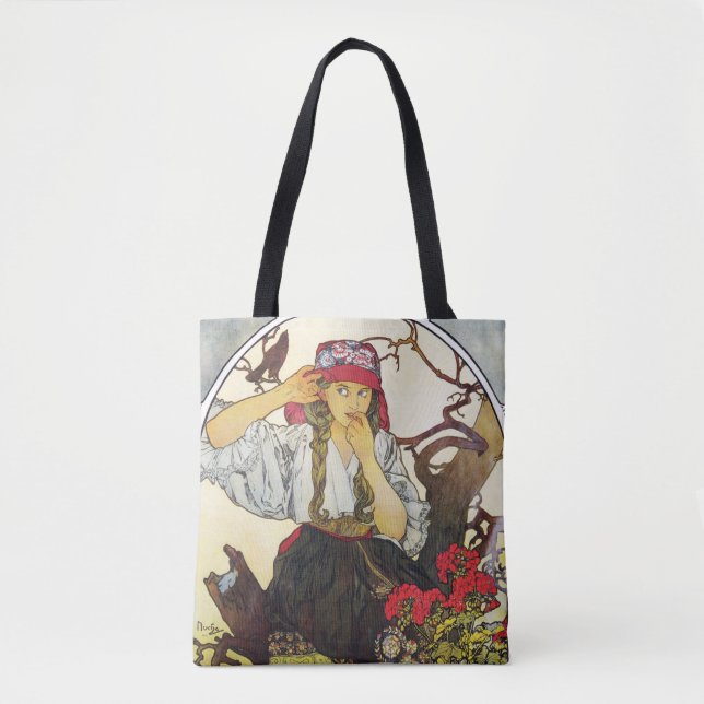 Girl and Geranium, Mucha Tote Bag (Front)