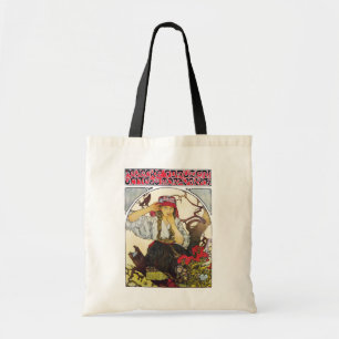 Girl and Geranium, Mucha Tote Bag