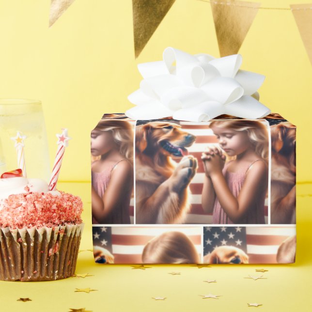 Girl and Golden Retriever Praying Wrapping Paper (Birthday Party)