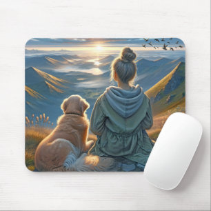 Girl and Golden Retriever Sunrise Mouse Mat