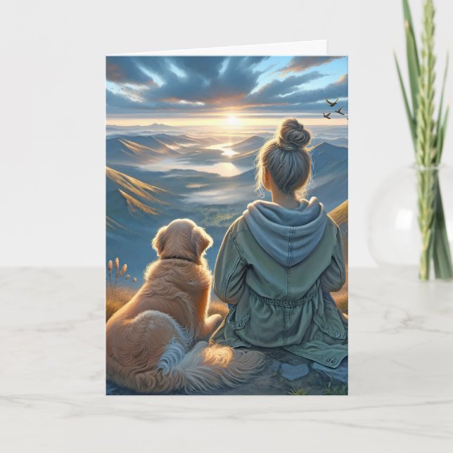 Girl and Golden Retriever Thinking of You Card (Front)