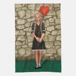 Girl and Heart Tea Towel