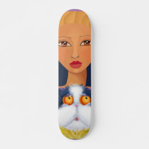GIRL AND HER CAT SKATEBOARDS