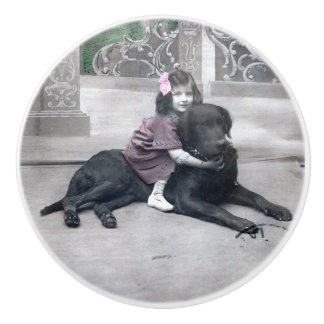 Girl and her Dog Ceramic Knob