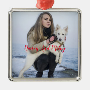 Girl And Her Dog Custom Photo Metal Tree Decoration