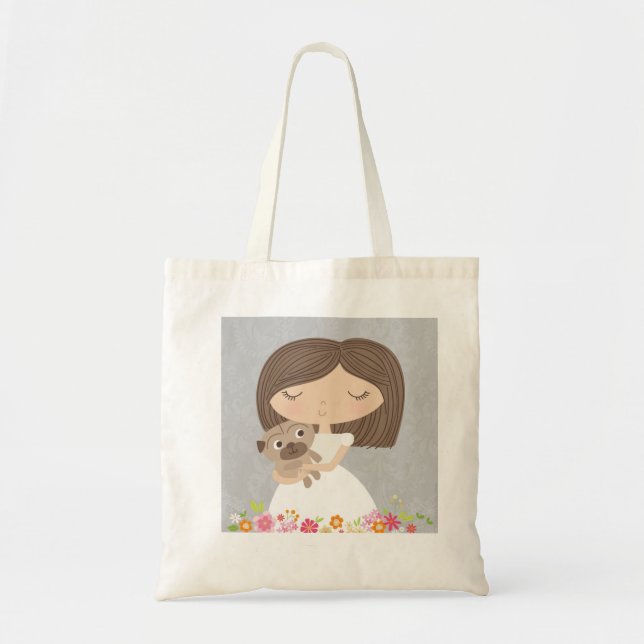 Girl and her pug tote bag (Front)