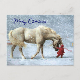 Girl and Horse Christmas Postcard