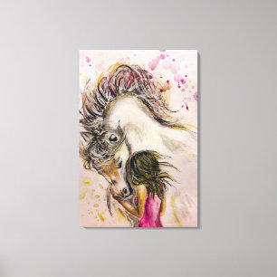 Girl and Horse Friends Canvas Print - Painting