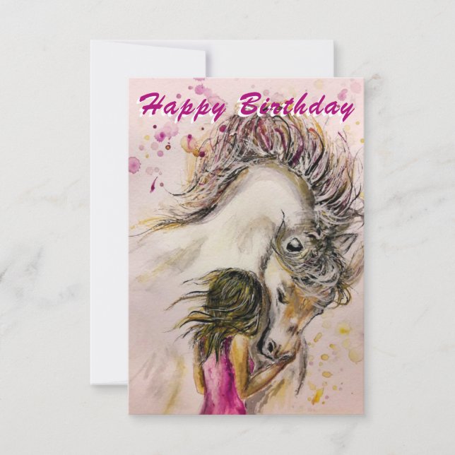 Girl and Horse Happy Birthday Card (Front)