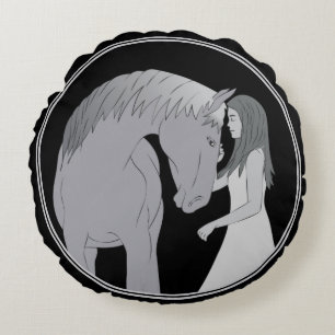 Girl and Horse Horseriding Equestrian Round Cushion