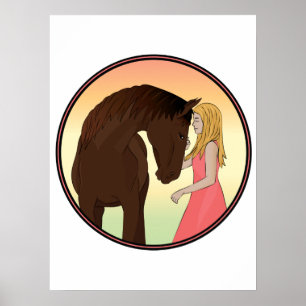 Girl and Horse Horseriding Equestrian Sunset Poster