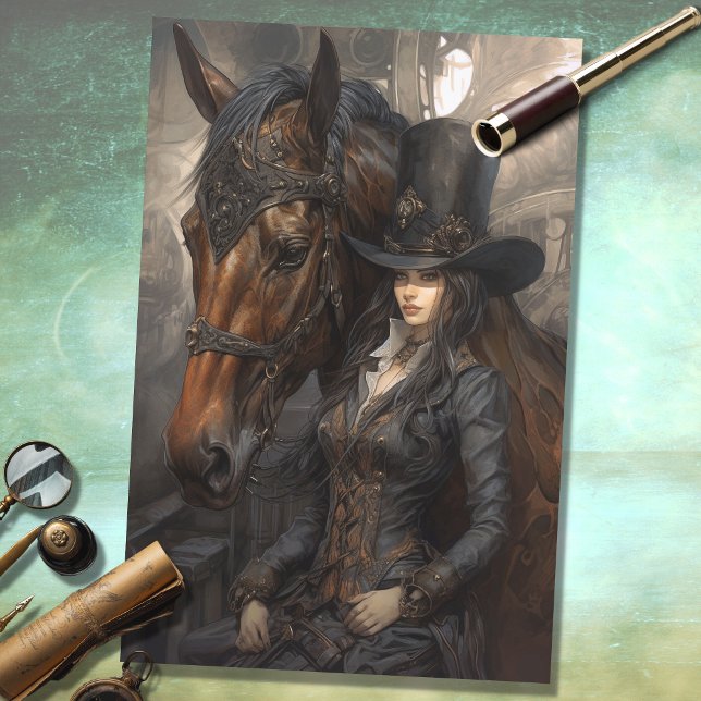 Girl and Horse Steampunk 1 Decoupage Paper (Creator Uploaded)