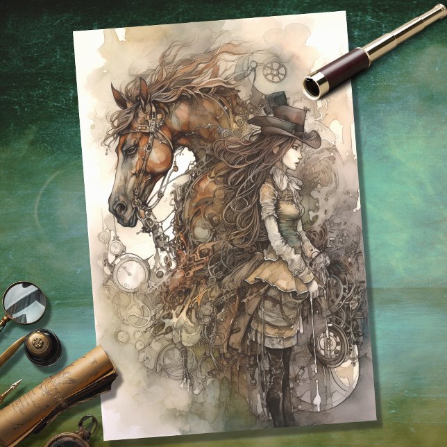 Girl and Horse Steampunk 4 Decoupage Paper (Creator Uploaded)
