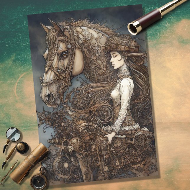 Girl and Horse Steampunk 5 Decoupage Paper (Creator Uploaded)