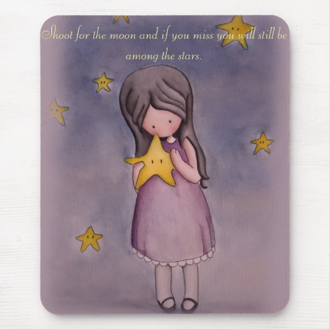 Girl and Kawaii Stars Inspirational Quote Mousepad (Front)