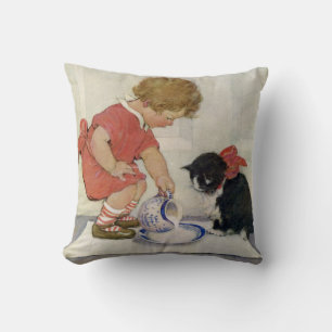 Girl and Kitten, Jessie Willcox Smith Cushion