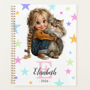 Girl and Kitten Monogram Any Initial & Name Planner
