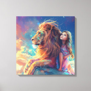 Girl and Lion - Children's Wall Art, Majestic Lion Canvas Print
