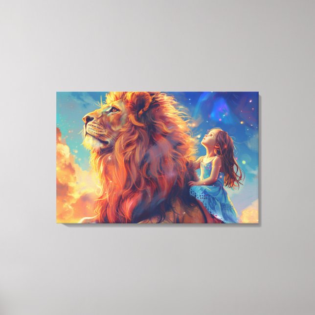 Girl and Lion - Children's Wall Art, Majestic Lion Canvas Print (Front)