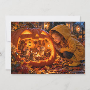Girl and Mice Pumpkin Halloween Card