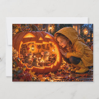 Girl and Mice Pumpkin Halloween Card