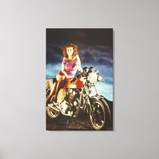 Girl And Motorcycle Canvas
