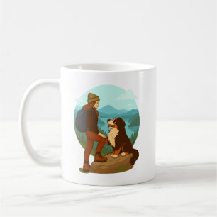 Girl and Mountain Dog Adventure Illustration Coffee Mug