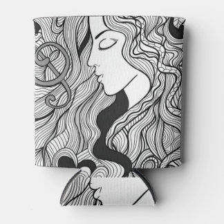 Girl and Music: Monochrome Vintage Illustration. Can Cooler
